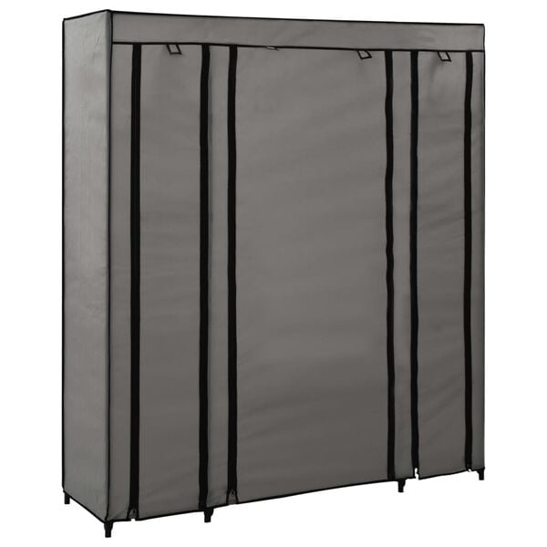vidaXL Stoffschrank mit F&auml;chern Kleiderstangen Grau 150x45x176cm