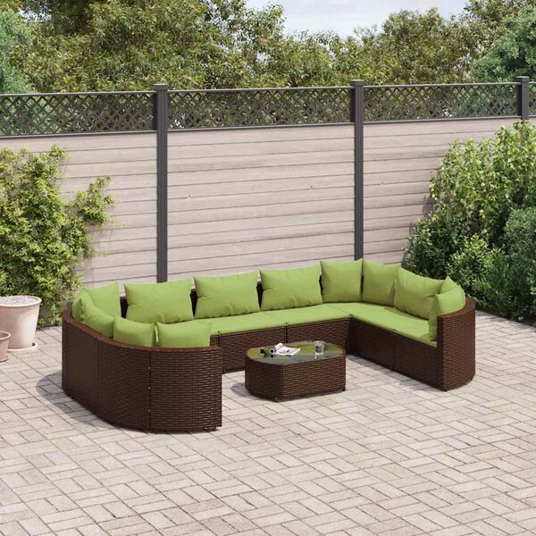 vidaXL 10-tlg. Garten-Sofagarnitur mit Kissen Braun Poly Rattan