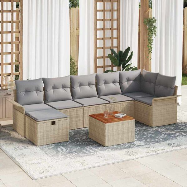 vidaXL Gartensofa-set mit Kissen mit Speicher 8 pcs Beige Poly-Rattan