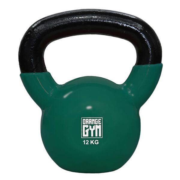 Orange Gym Vinyl-Kettlebell 12 kg Dunkelgr&uuml;n