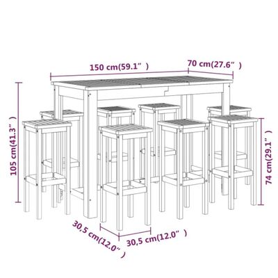 vidaXL 9-tlg. Gartenbar-Set Massivholz Akazie