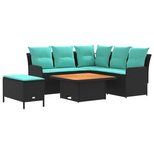 vidaXL M&ouml;belsets 5 stk. Schwarz und T&uuml;rkis PE-Rattan