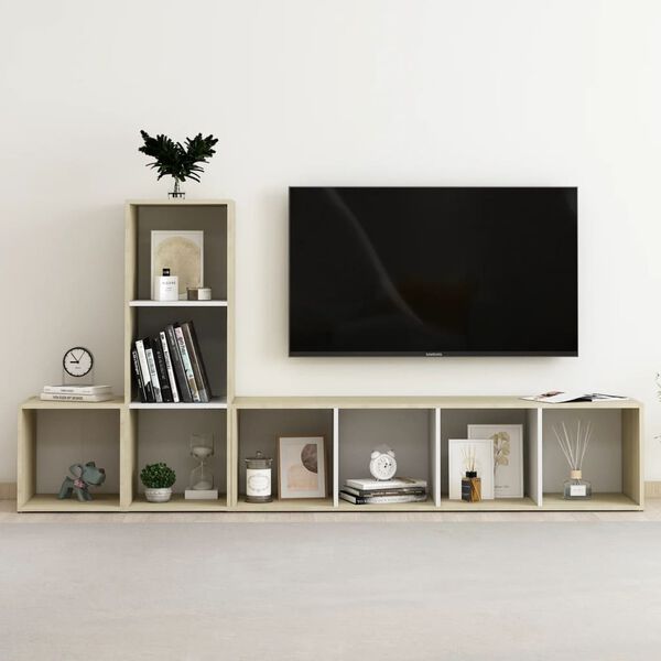 vidaXL 3-tlg. TV-Schrank-Set Wei&szlig; Sonoma-Eiche Holzwerkstoff