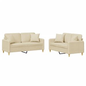 vidaXL 2-tlg. Sofagarnitur mit Kissen Creme Stoff