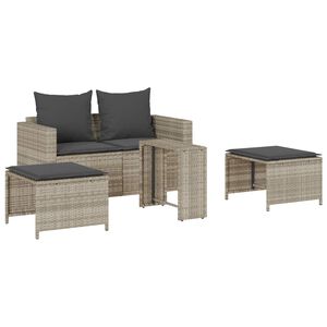 vidaXL 5tlg. Garten-Sofagarnitur Kissen Stapelbar Hellgrau Poly Rattan
