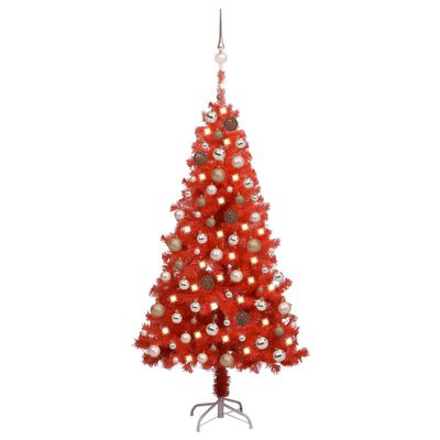 vidaXL Künstlicher Weihnachtsbaum Beleuchtung & Kugeln Rot 150 cm