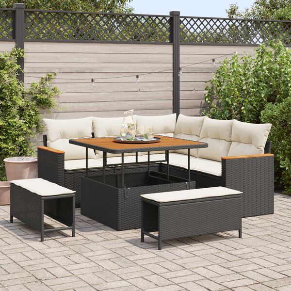 vidaXL Gartensofa-set mit Kissen 8 pcs Schwarz Poly Rattan