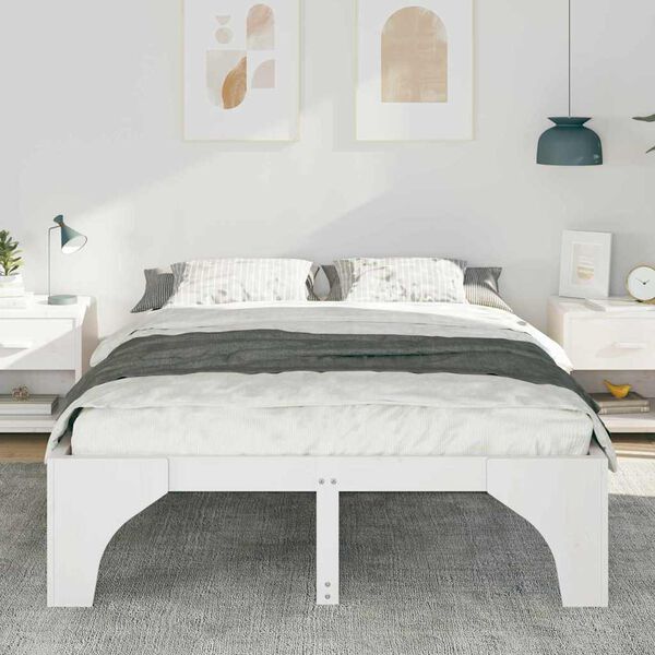 vidaXL Bettrahmen Wei&szlig; 150 x 200 cm Massives Kiefernholz