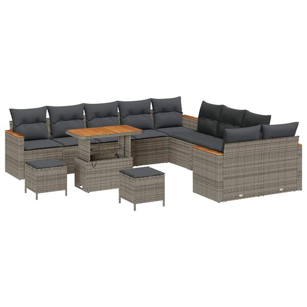 vidaXL Gartensofa-set mit Kissen 13 pcs Grau Poly Rattan