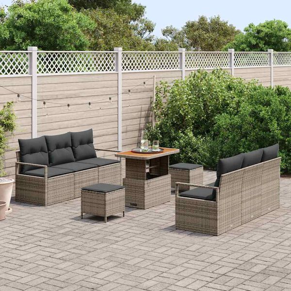 vidaXL Garten-Sofa-Set mit Kissen 9 pcs Grau Poly Rattan