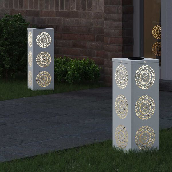 vidaXL Solar LED Weg Licht 2 pcs Wei&szlig; Kalt gewalzter Stahl