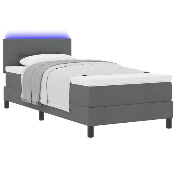 vidaXL Boxspringbett mit Matratze mit LED Dunkelgrau 80 x 200 cm Stoff