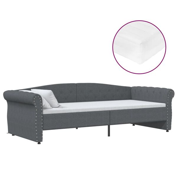 vidaXL Tagesbett mit Matratze USB Dunkelgrau Stoff 90x200 cm
