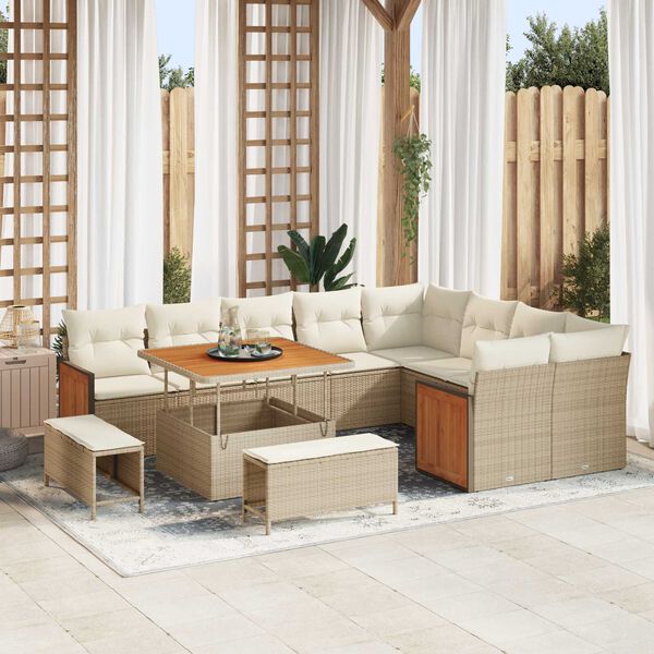 vidaXL Garten-Sofa-Set 12 pcs Beige und Creme Poly-Rattan