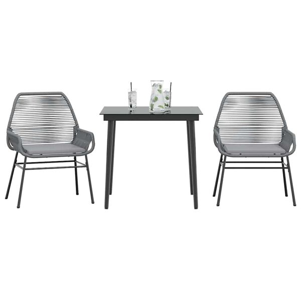 vidaXL 3-tlg. Garten-Essgruppe mit Kissen Grau Poly Rattan Glas