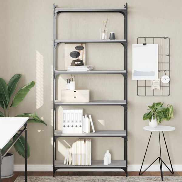 vidaXL B&uuml;cherregal 6 B&ouml;den Grau Sonoma 80x30x188 cm Holzwerkstoff