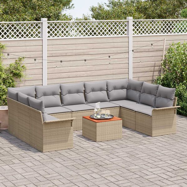 vidaXL Garten-Sofa-Set mit Kissen mit Kissen 10 pcs Beige und Hellgrau