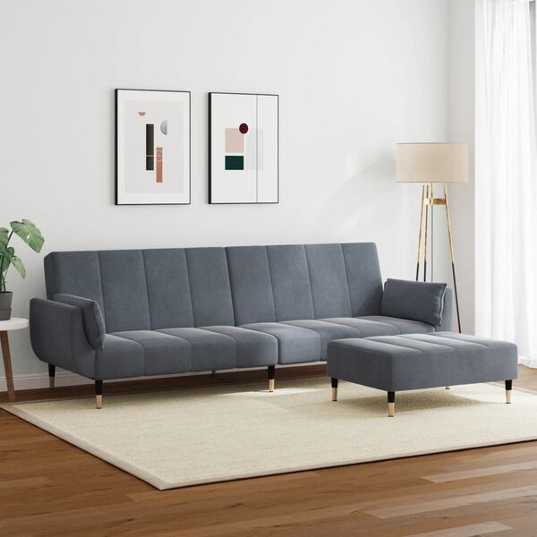 vidaXL Schlafsofa 2-Sitzer mit Fu&szlig;hocker Dunkelgrau Samt