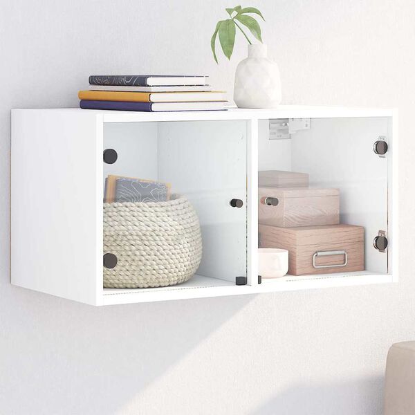 vidaXL Wandschrank mit Glast&uuml;ren Wei&szlig; 68,5x37x35 cm
