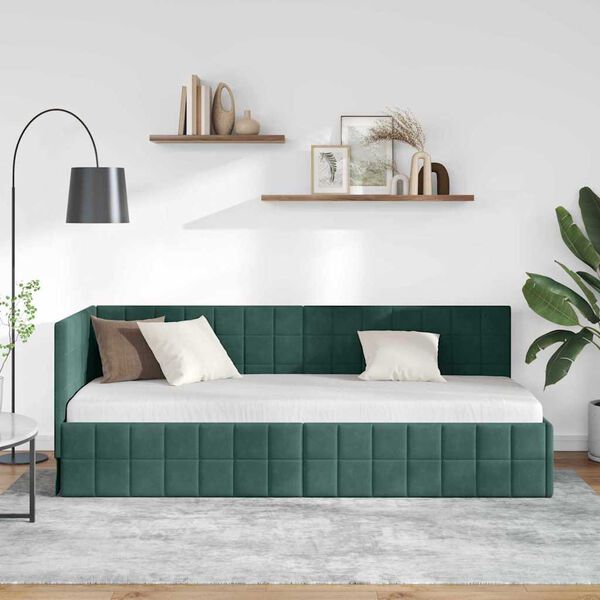 vidaXL Eckbettgestell mit Kopfteil Dunkelgr&uuml;n 80 cm x 200 cm Samt