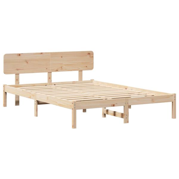 vidaXL Bettrahmen mit Kopfteil Natur 200 x 200 cm Massives Kiefernholz