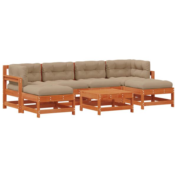 vidaXL Garten-Lounge-Set 7 pcs Wachsbraun Massives Kiefernholz