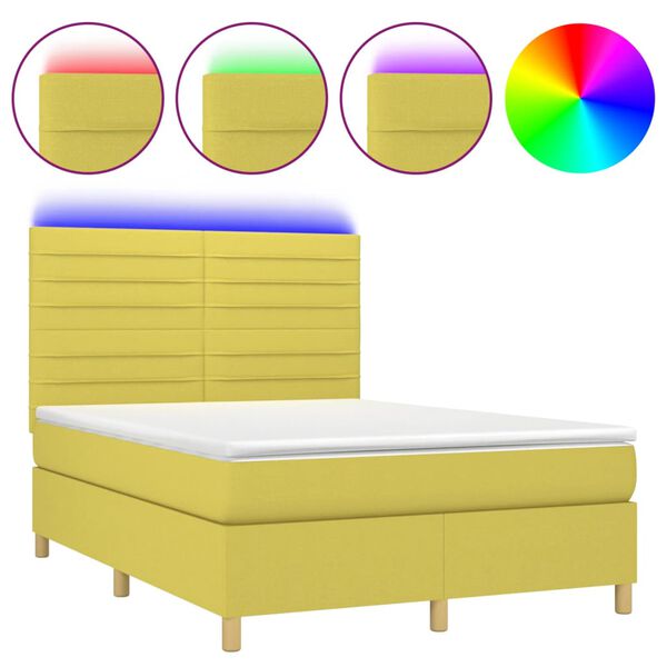 vidaXL Boxspringbett mit Matratze & LED Gr&uuml;n 140x190 cm Stoff