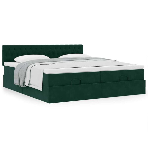 vidaXL Ottoman-Bett mit Matratzen Dunkelgr&uuml;n 200x200 cm Samt