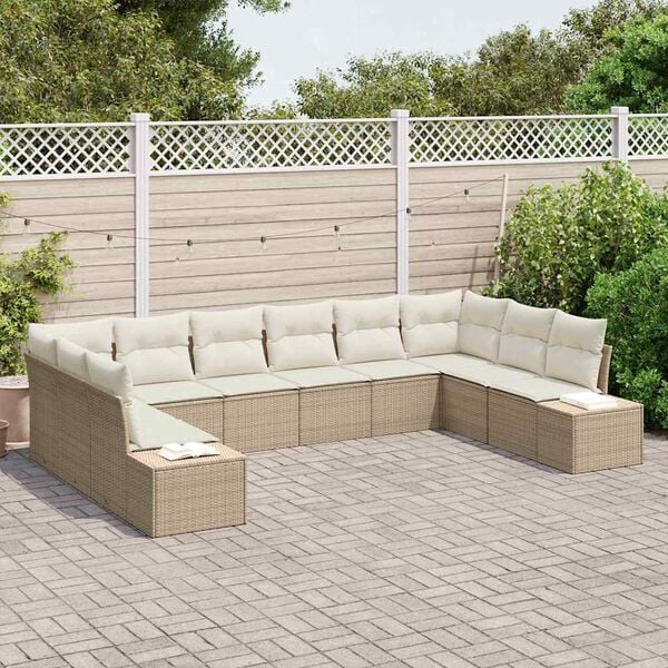 vidaXL Gartensofa-set mit Kissen 10 pcs Beige Poly-Rattan