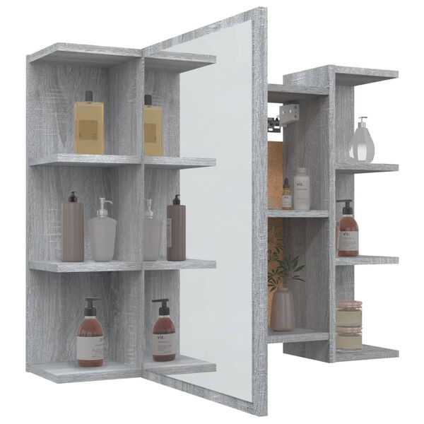 vidaXL Bad-Spiegelschrank Grau Sonoma 80x20,5x64 cm Holzwerkstoff