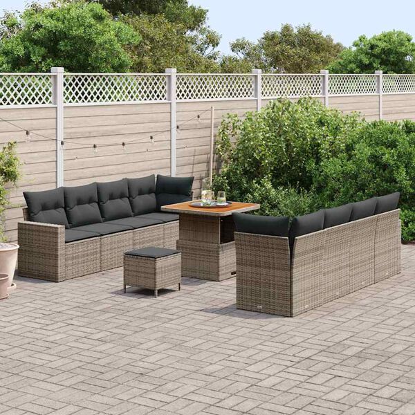 vidaXL Gartensofa-set mit Kissen 12 pcs Grau Poly-Rattan