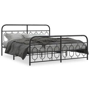 vidaXL Bettgestell mit Kopf- und Fu&szlig;teil Metall Schwarz 183x213 cm