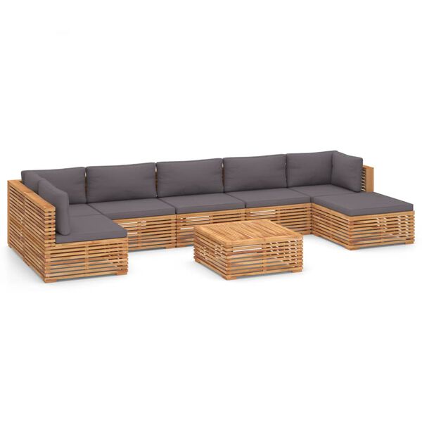 vidaXL 8-tlg. Garten-Lounge-Set mit Kissen Dunkelgrau Massivholz Teak