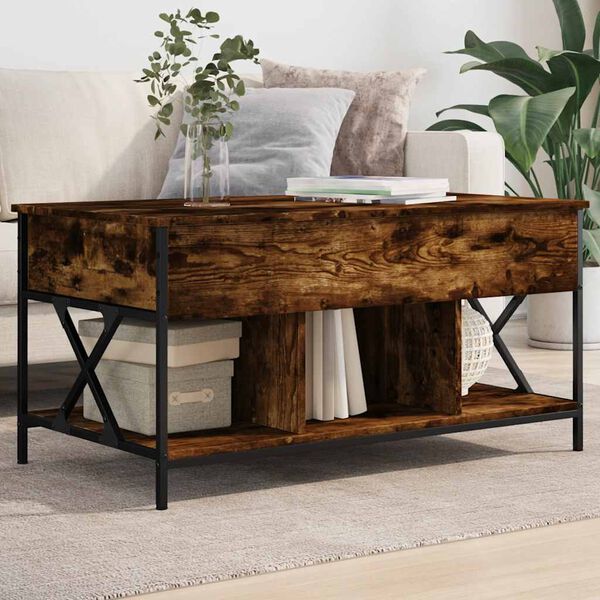 vidaXL Couchtisch Räuchereiche 100x55x50 cm Holzwerkstoff und Metall