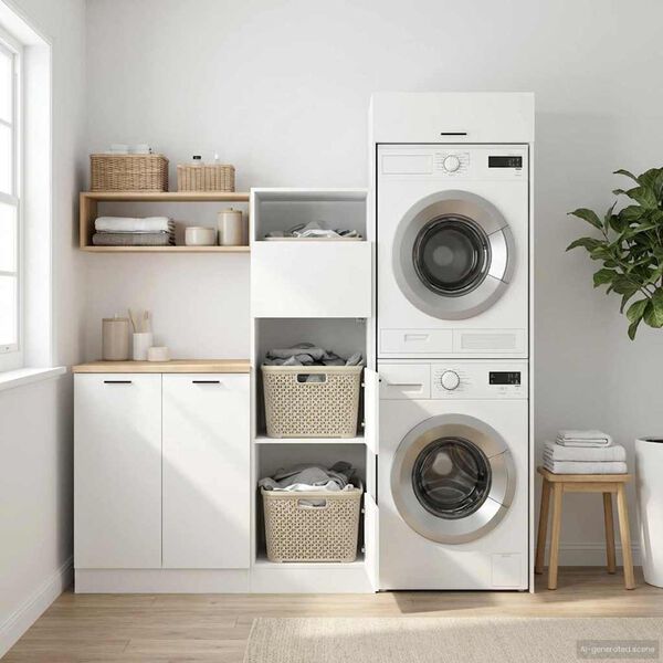 vidaXL W&auml;scheschrank Set mit Speicher mit T&uuml;r 2 pcs Wei&szlig; Holzwerkstoff
