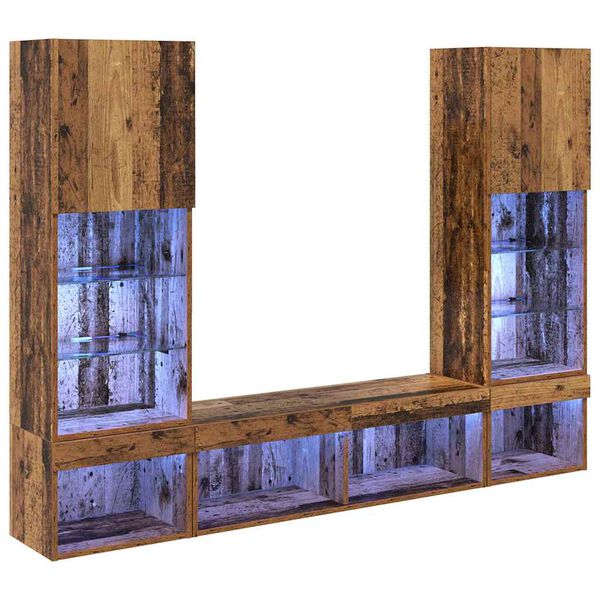 vidaXL TV Wand Einheiten mit LED mit LED 5 pcs Altholz Holzwerkstoff