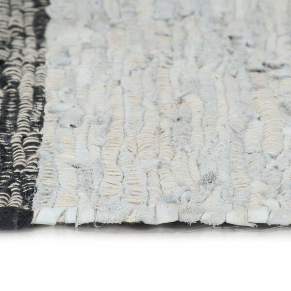 vidaXL Chindi-Teppich Handgewebt Leder 160x230 cm Hellgrau Schwarz