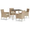 vidaXL 5-tlg. Garten-Essgruppe mit Kissen Beige Poly Rattan