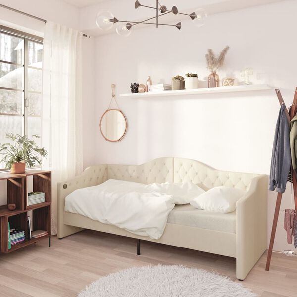 vidaXL Tagesbett mit Matratze USB Creme Stoff 90x200 cm