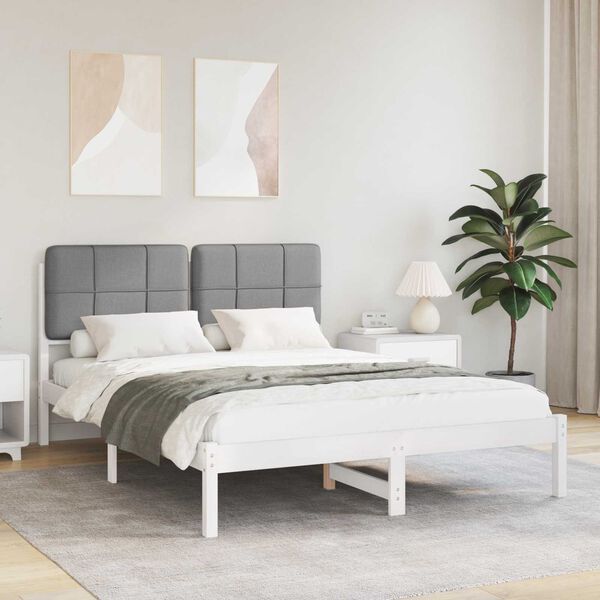vidaXL Bettgestell mit gepolstertem Kopfteil Hellgrau 135 x 190 cm