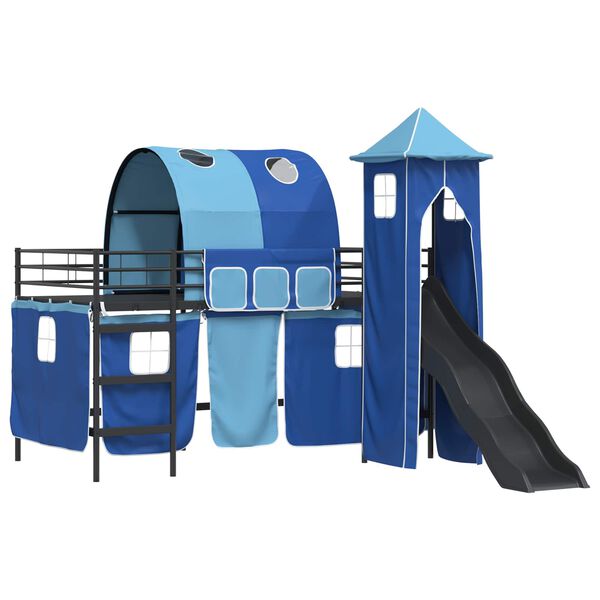 vidaXL Kinderloftbett Schwarz und Blau 99,5 x 200 cm Metall