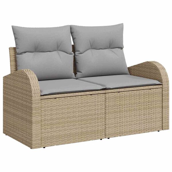 vidaXL Garten-Sofa-Set mit Kissen mit Speicher 5 pcs Beige Poly Rattan