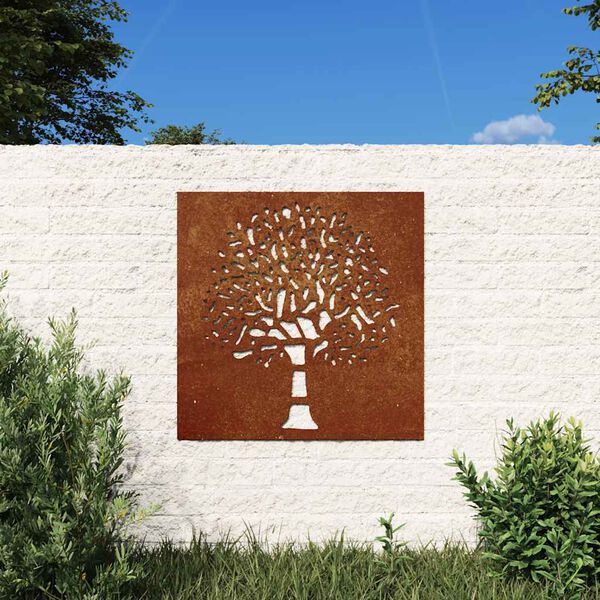 vidaXL Garten-Wanddeko 55x55 cm Cortenstahl Baum-Design