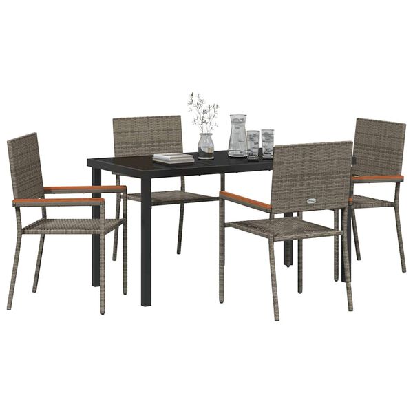 vidaXL Garten Essgruppe mit Kissen 5 pcs Grau Poly-Rattan