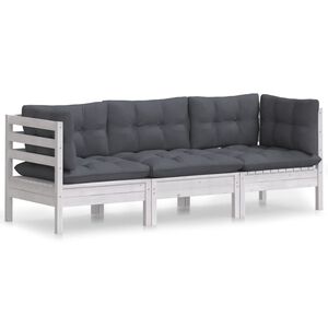 vidaXL 3-Sitzer-Gartensofa mit Anthrazit Kissen Massivholz Kiefer