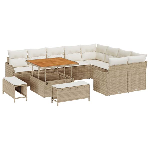 vidaXL Gartensofa-set mit Kissen 12 pcs Beige Poly-Rattan