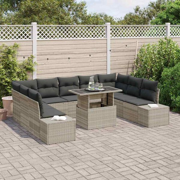 vidaXL Garten-Sofa-Set mit Speicher 10 pcs Hellgrau Poly Rattan