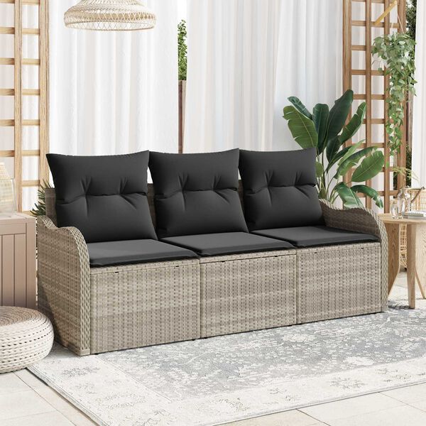 vidaXL Gartensofa-set mit Kissen 3 pcs Hellgrau Poly-Rattan