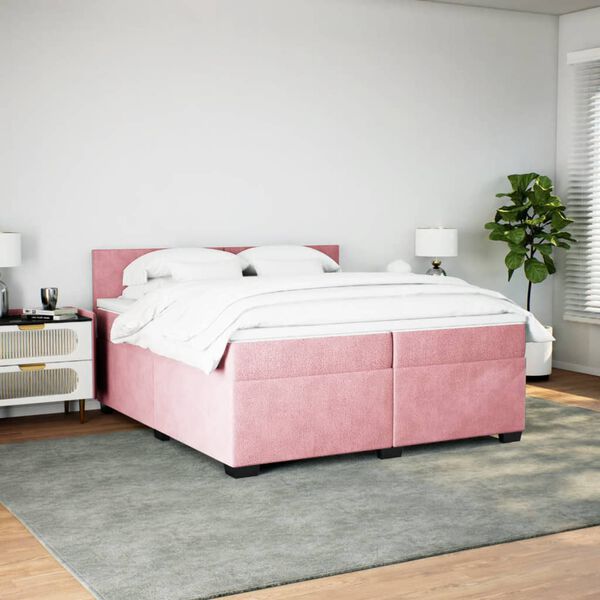vidaXL Boxspringbett mit Matratze Rosa 200x200 cm Samt