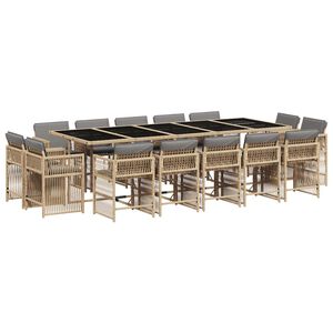 vidaXL 15-tlg. Garten-Essgruppe mit Kissen Beigemischung Poly Rattan